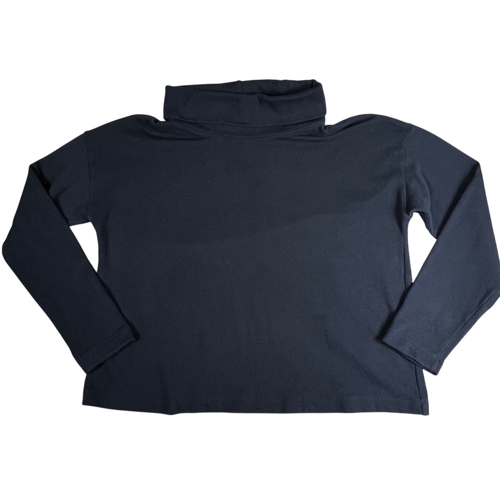 J Jill M Long Sleeve Slouchy Turtleneck Top Cotton Blend Navy Blue Minimalist